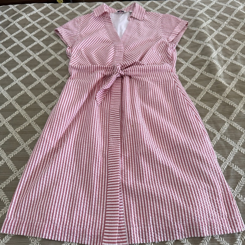 Vineyard Vines Pink and White Striped Strapless Tie-Front Dress - Picture 11 of 14